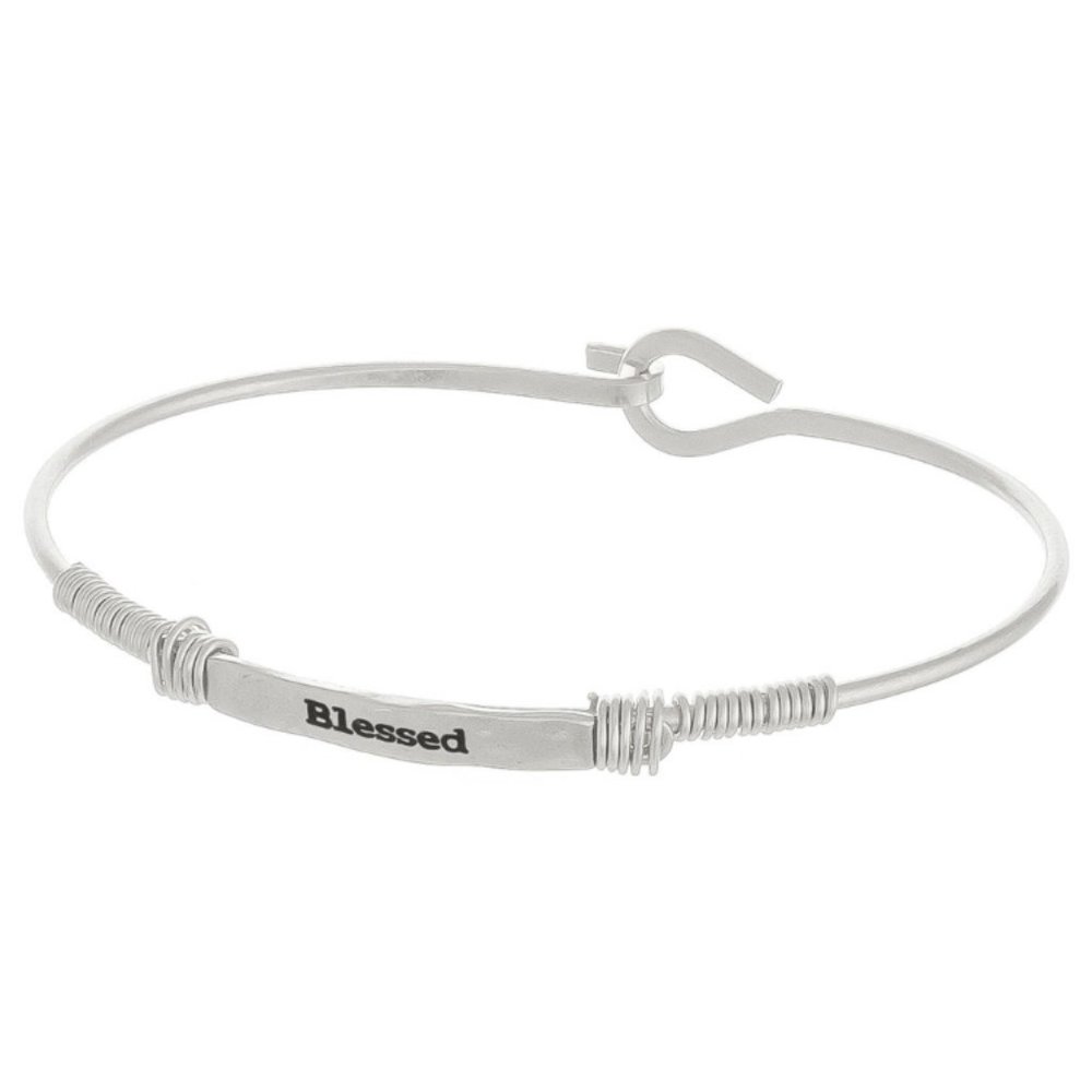 Engraved Message Metal Wire Wrapped Hook Bracelet